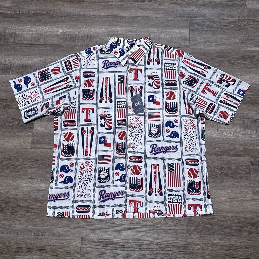 Reyn Spooner Texas Rangers MLB Americana Short Sleeve Shirt Men's 2XL XXL NEW